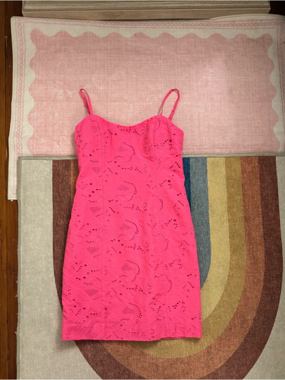 Lilly Pulitzer Neon Hot Pink Eyelet Spaghetti-Strap Mini Dress